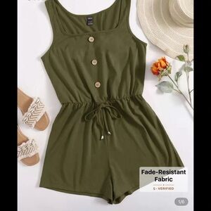 Olive Green Button-Up Romper